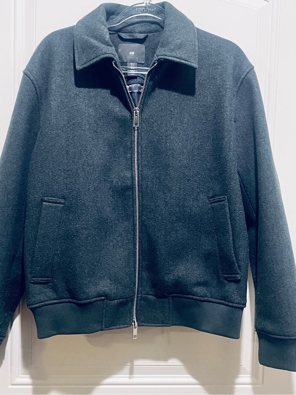 H&M Men's Charcoal Zip-Up Wool Blend Jacket